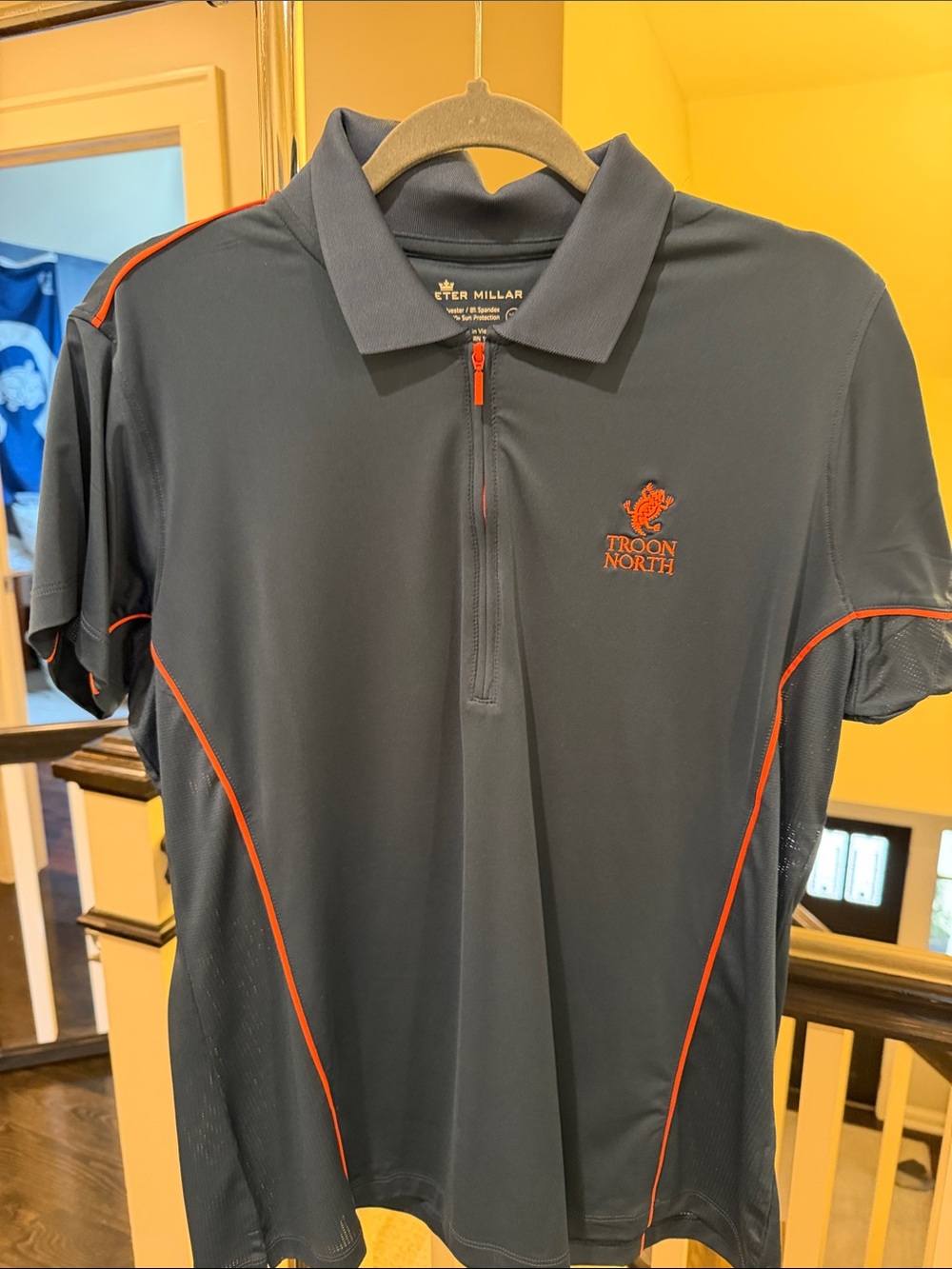 Peter Millar Navy Polo with Orange Accents
